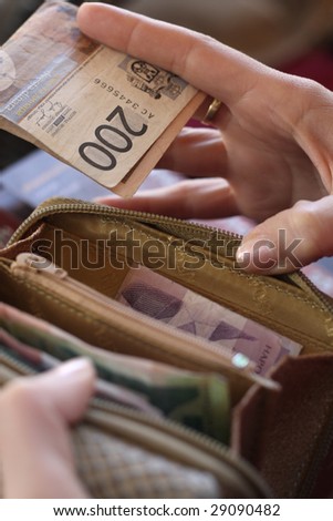 Hands Hold Out Wallet Foreign Money Stock Photo Edit Now 29090482 - 